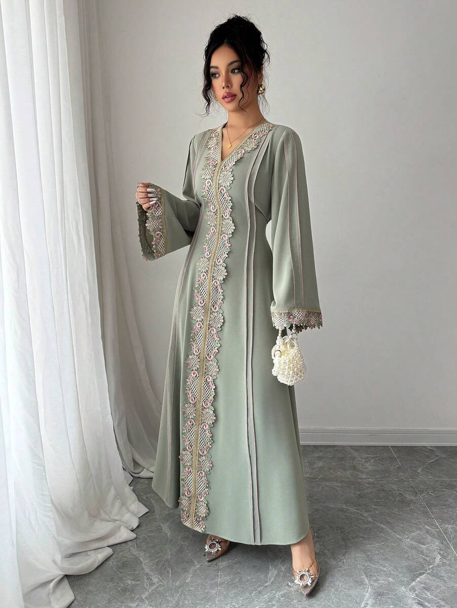 SHEIN Rafferiza عباءة خضراء فضفاضة بأكمام طويلة وهيم منسدل
