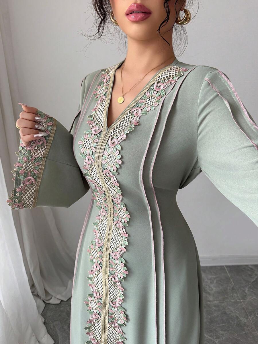 SHEIN Rafferiza عباءة خضراء فضفاضة بأكمام طويلة وهيم منسدل