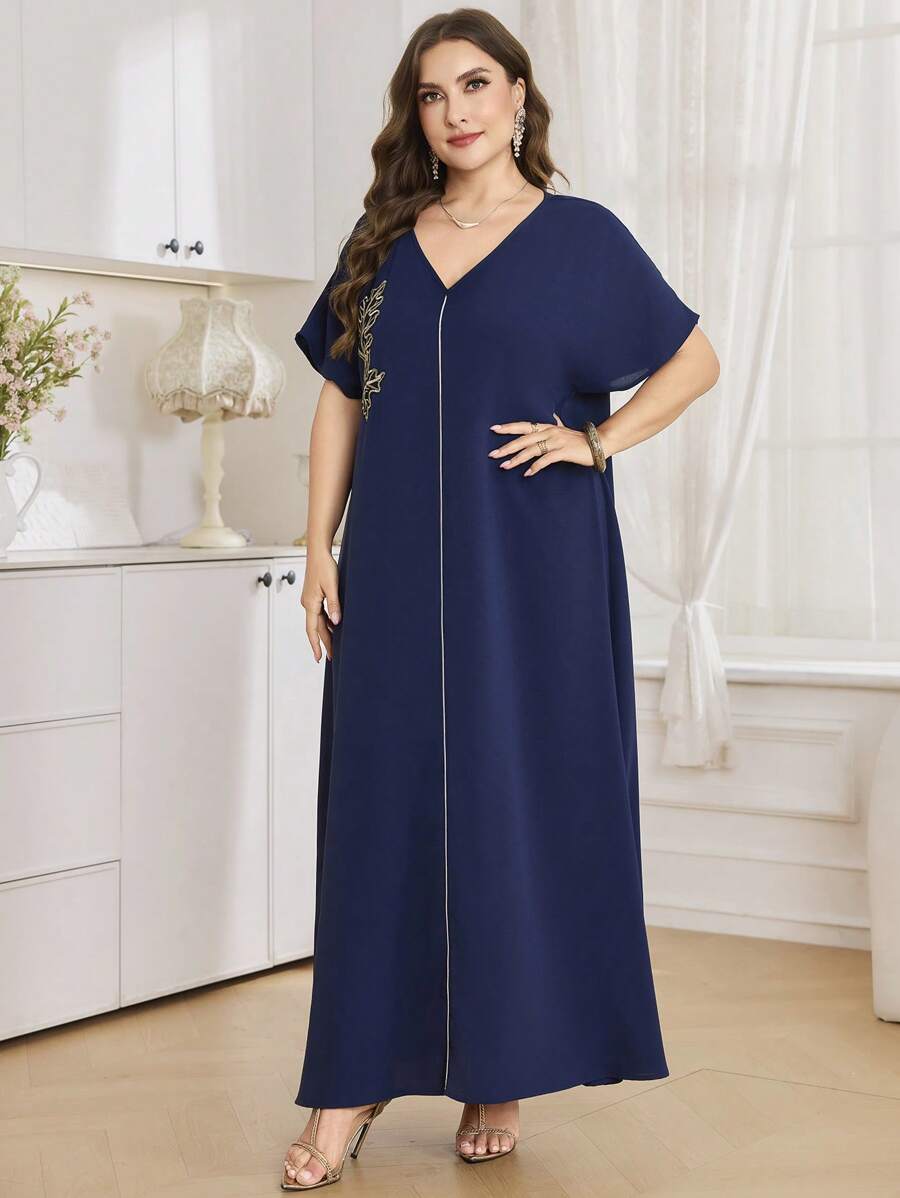 SHEIN Al Najma قميص تونيك أزرق قصير بأكمام قصيرة كبير الحجم