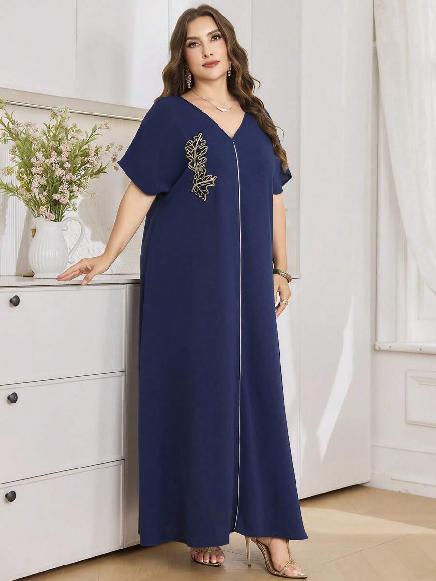 SHEIN Al Najma قميص تونيك أزرق قصير بأكمام قصيرة كبير الحجم
