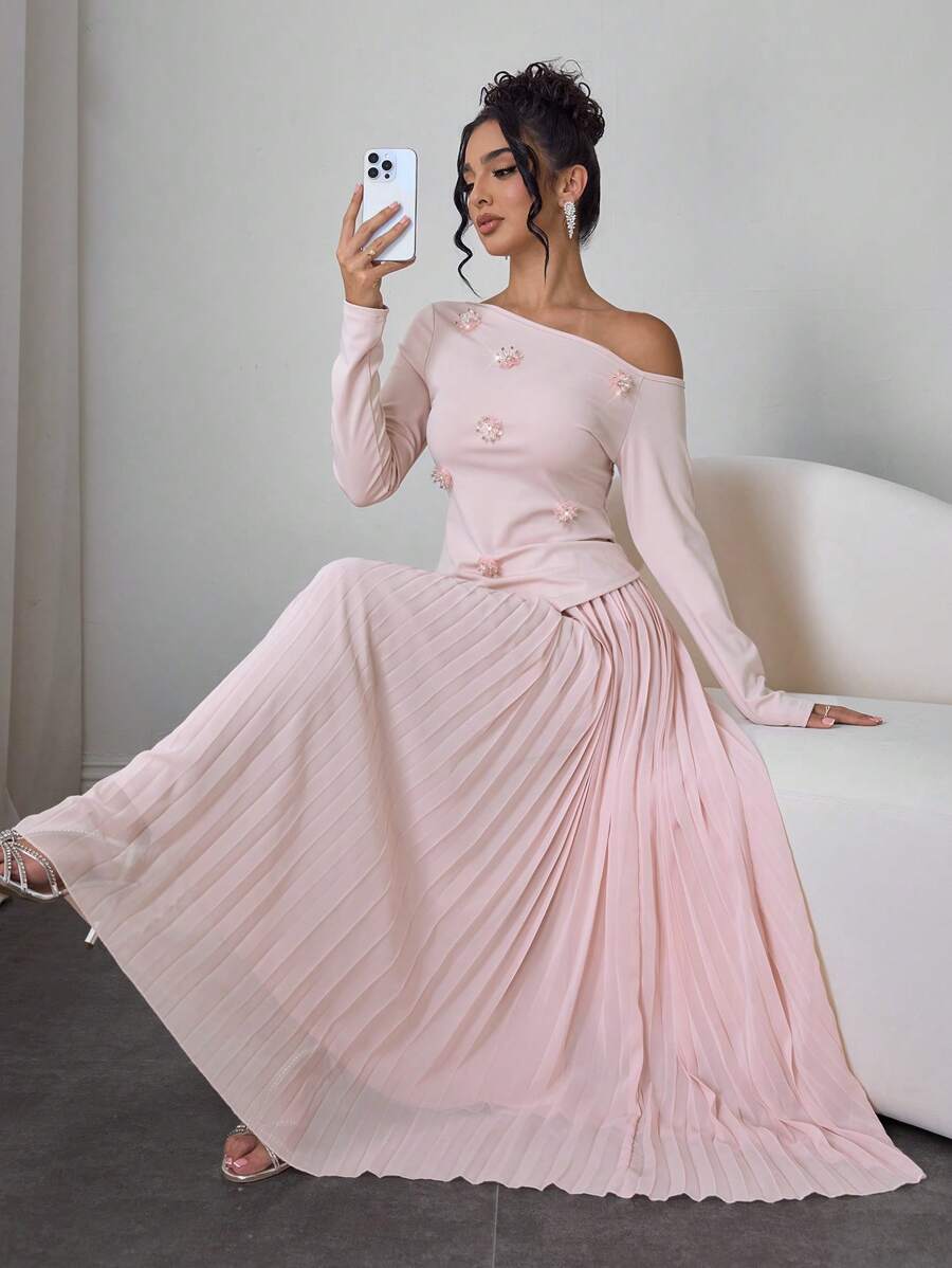 SHEIN Modelyn بدلة نسائية وردية قطعتين