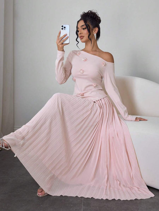 SHEIN Modelyn بدلة نسائية وردية قطعتين