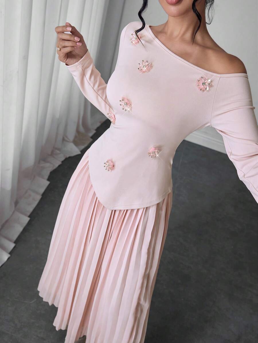 SHEIN Modelyn بدلة نسائية وردية قطعتين