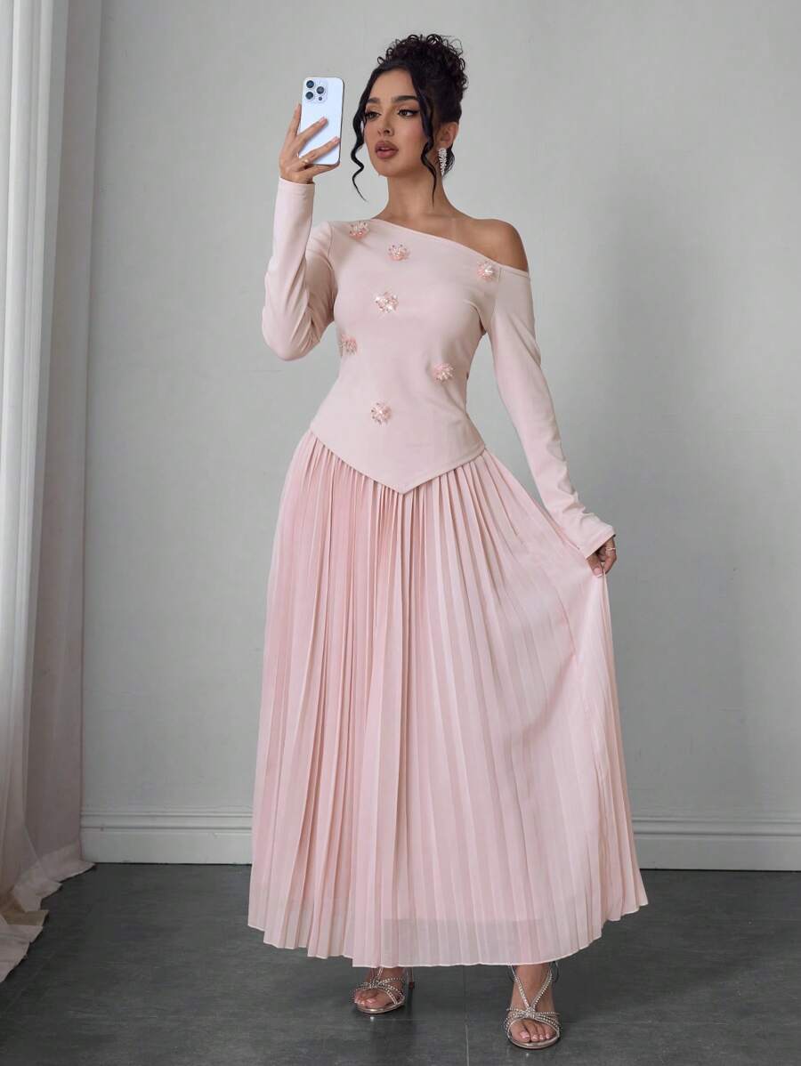 SHEIN Modelyn بدلة نسائية وردية قطعتين