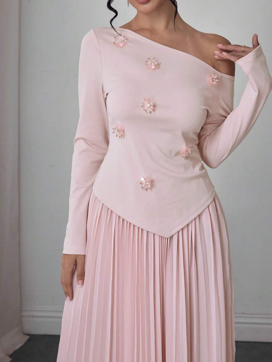 SHEIN Modelyn بدلة نسائية وردية قطعتين