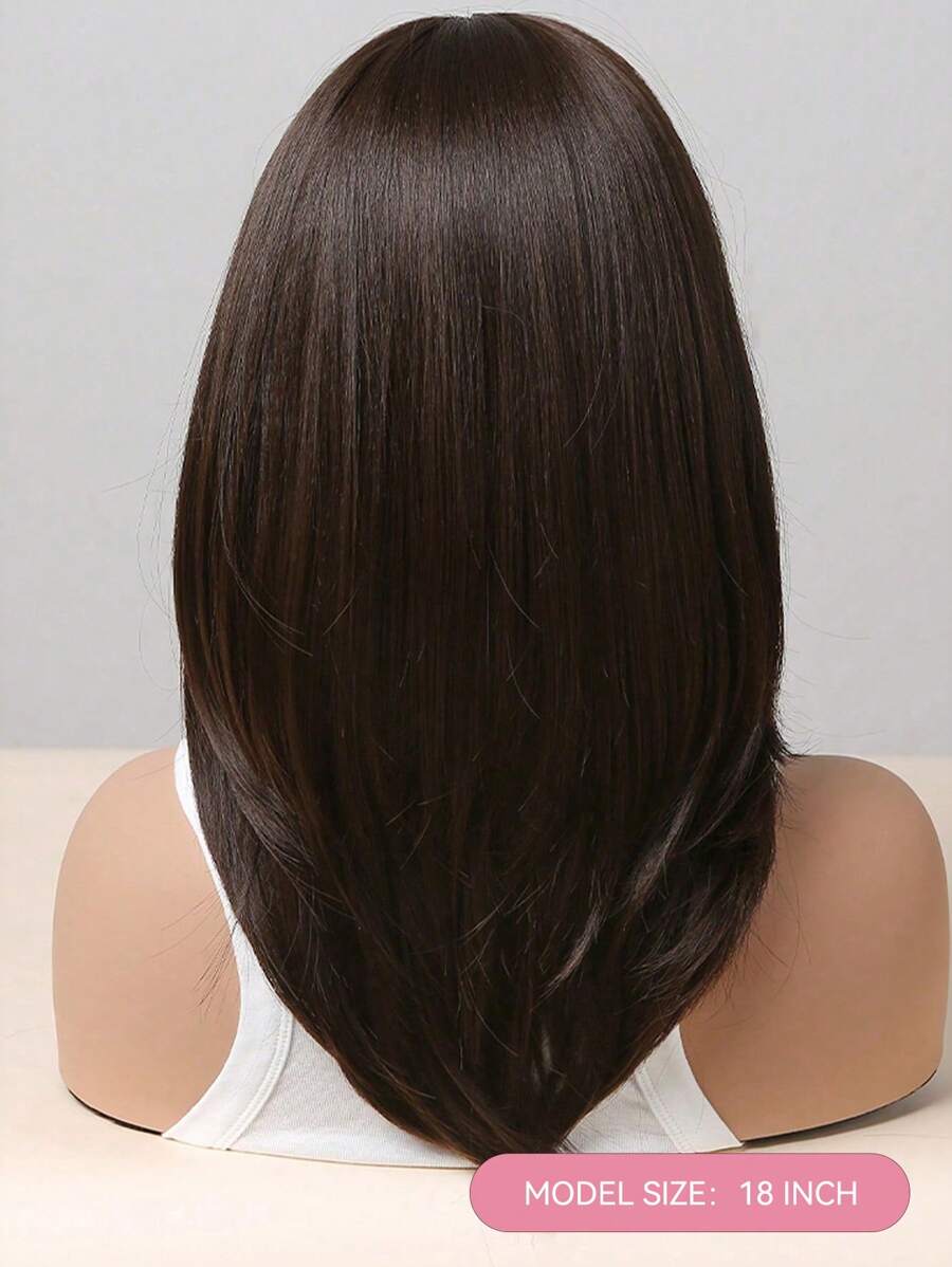 SHEIN Ava باروكة طويلة 18 بوصة متدرجة أسود وبني مع غرة