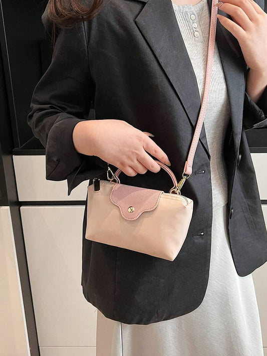 SHEIN حقيبة يد مربعة من النايلون بتصميم ألوان متعددة بحزام قابل للفصل