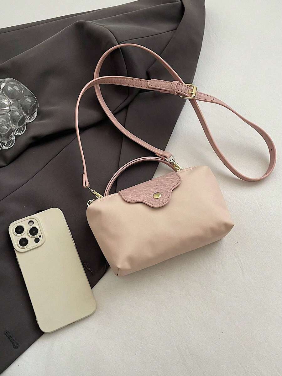 SHEIN حقيبة يد مربعة من النايلون بتصميم ألوان متعددة بحزام قابل للفصل