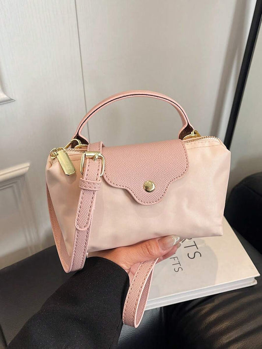 SHEIN حقيبة يد مربعة من النايلون بتصميم ألوان متعددة بحزام قابل للفصل