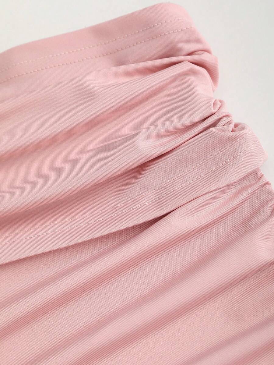 SHEIN Sweetra فستان وردي طويل بكتف مائل وذيل غير متماثل