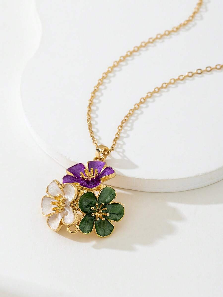 SHEIN طقم مجوهرات 4 قطع زهرة ملونة