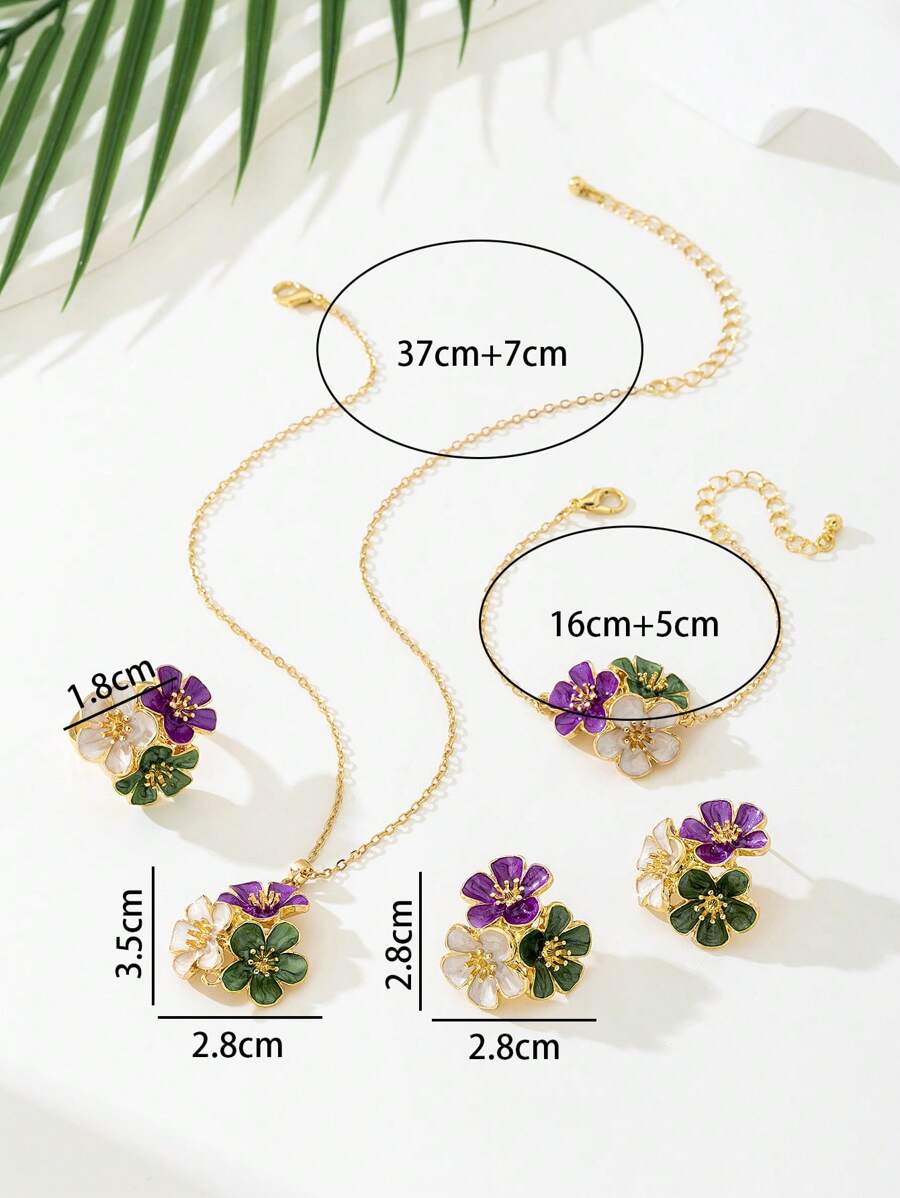 SHEIN طقم مجوهرات 4 قطع زهرة ملونة