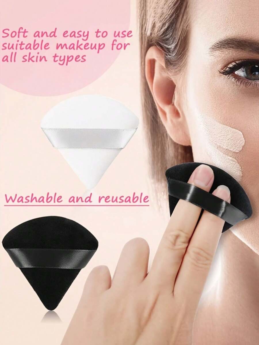 SHEIN مجموعة وسادة مكياج مخملية مثلثة للبودرة والفاونديشن