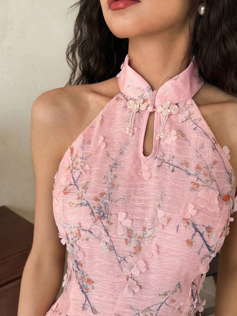 SHEIN EastFlair فستان وردي طويل بطبعات زهرية