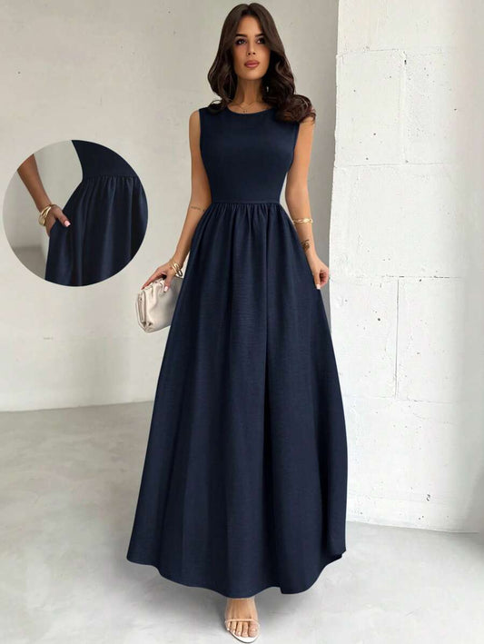 SHEIN Firerie فستان ماكسي أزرق بقصة خصر أنيقة