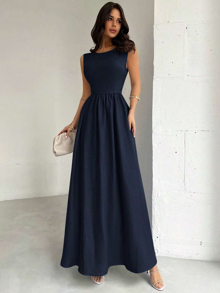 SHEIN Firerie فستان ماكسي أزرق بقصة خصر أنيقة