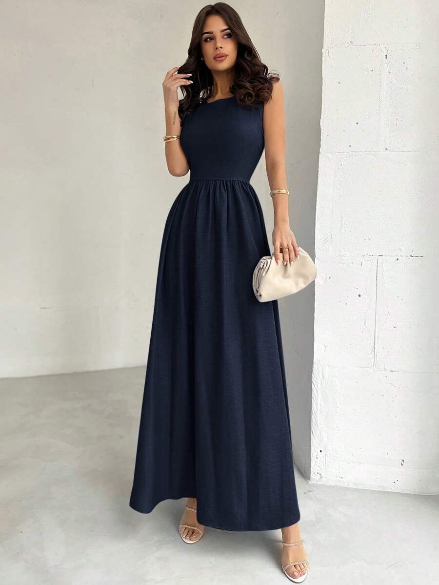 SHEIN Firerie فستان ماكسي أزرق بقصة خصر أنيقة