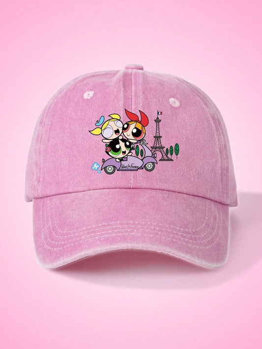 SHEIN THE POWERPUFF GIRLS قبعة بيسبول وردية بطبعة كرتون