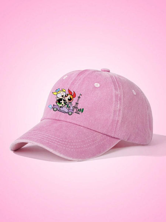 SHEIN THE POWERPUFF GIRLS قبعة بيسبول وردية بطبعة كرتون
