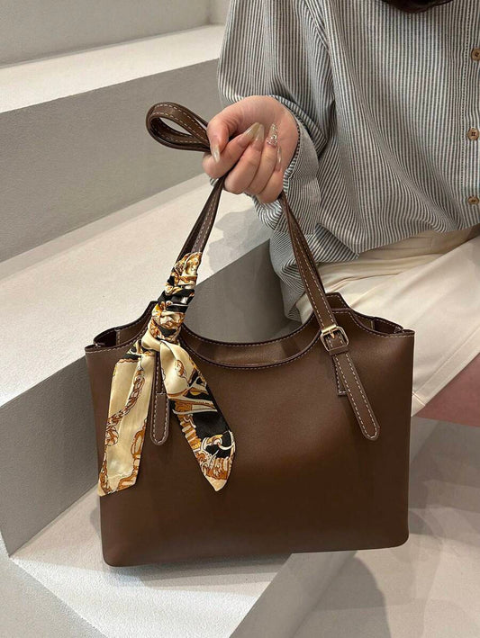 SHEIN حقيبة يد بنية أنيقة بطبعات فاخرة للسيدات