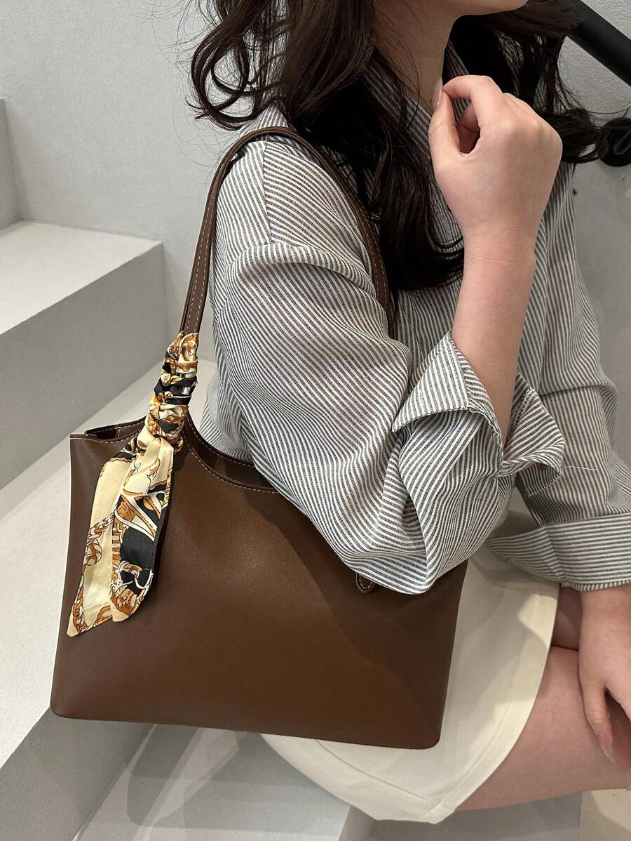 SHEIN حقيبة يد بنية أنيقة بطبعات فاخرة للسيدات