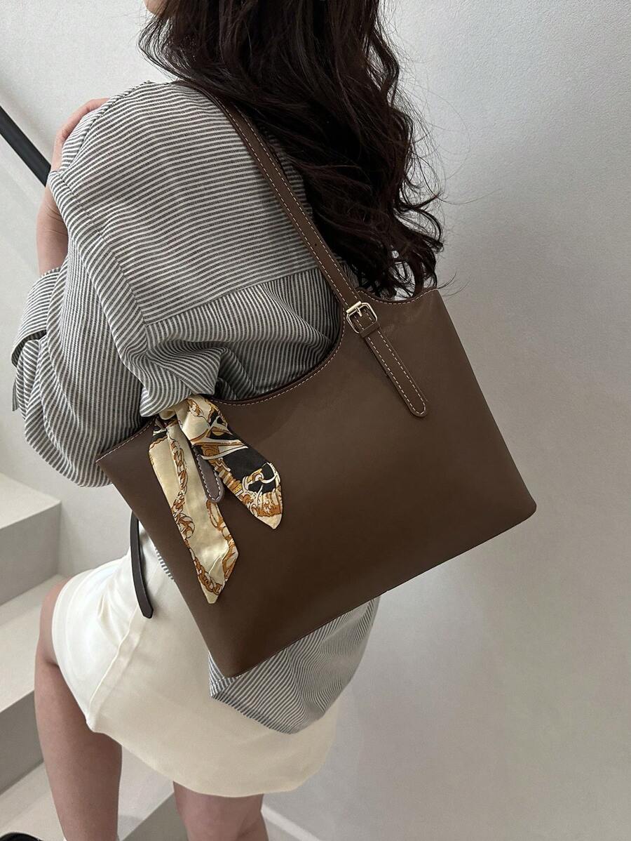 SHEIN حقيبة يد بنية أنيقة بطبعات فاخرة للسيدات