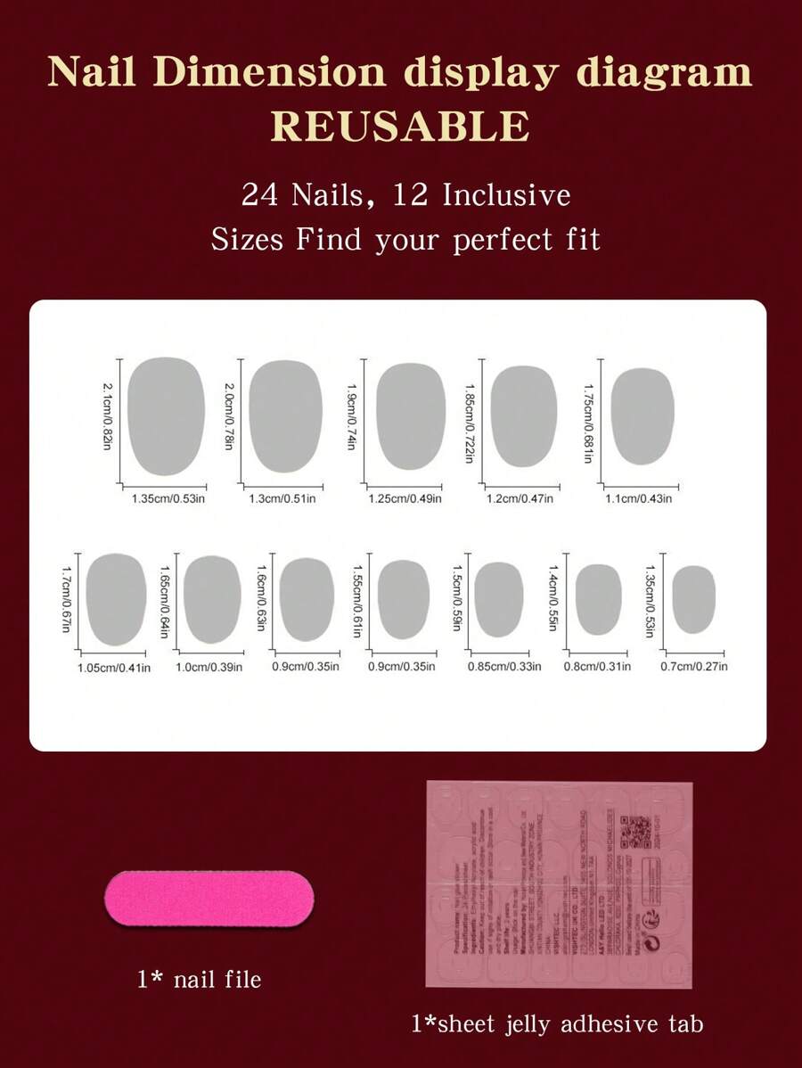 SHEIN أظافر 24 قطعة قصيرة بيضاوية لامعة مع جيلي جل ومبرد