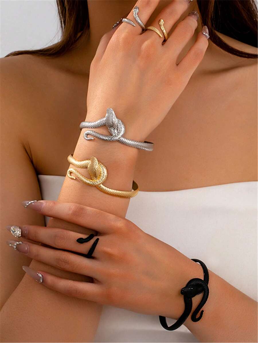 SHEIN مجموعة مجوهرات أساور وخواتم ثعبان