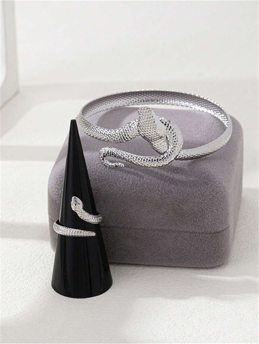 SHEIN مجموعة مجوهرات أساور وخواتم ثعبان