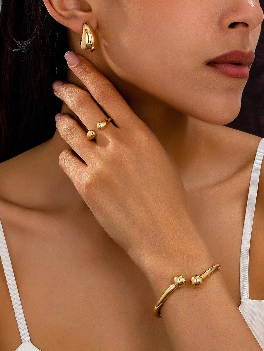 SHEIN مجموعة مكونة من أسورة وخاتم وأقراط 3 قطع