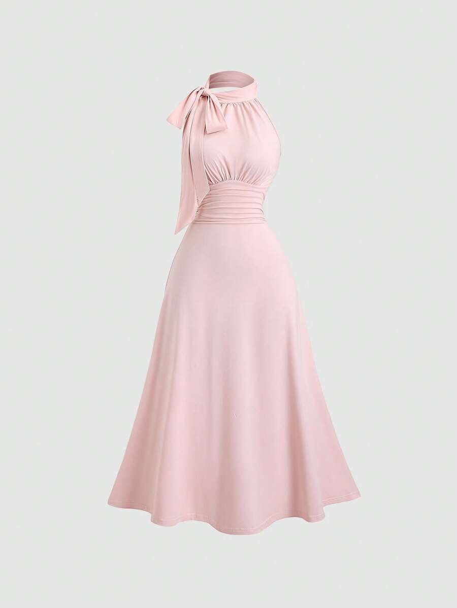 SHEIN Sweetra فستان كروشيه وردي طويل مع وشاح