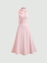 SHEIN Sweetra فستان كروشيه وردي طويل مع وشاح