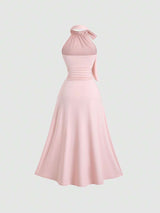 SHEIN Sweetra فستان كروشيه وردي طويل مع وشاح