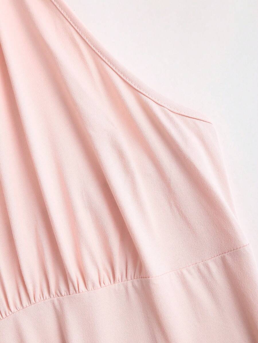 SHEIN Sweetra فستان كروشيه وردي طويل مع وشاح
