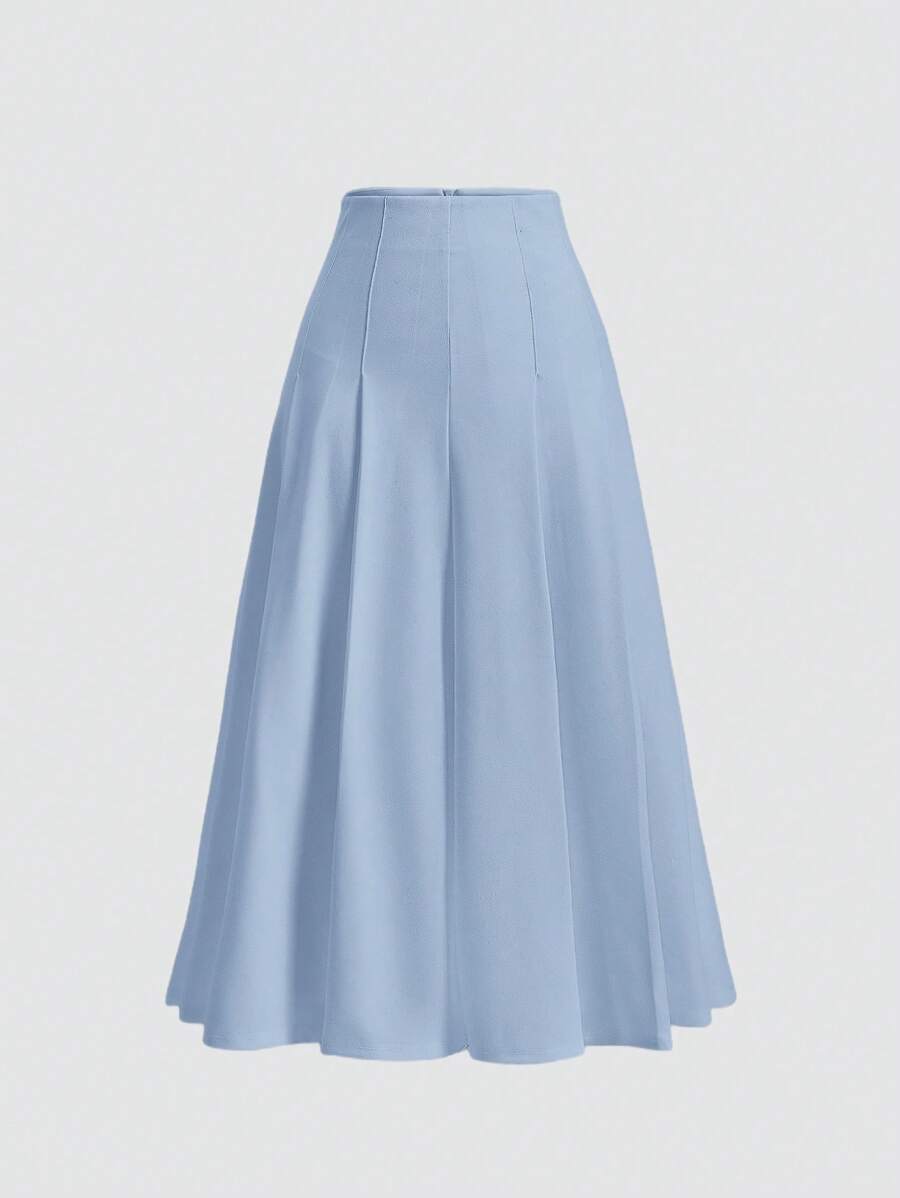 SHEIN MOD تنورة زرقاء أنيقة بسحاب خلفي