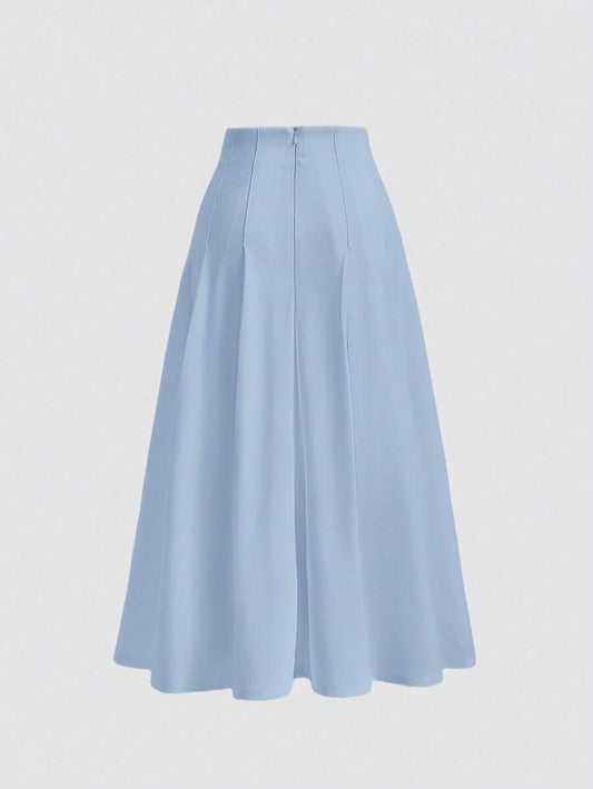 SHEIN MOD تنورة زرقاء أنيقة بسحاب خلفي