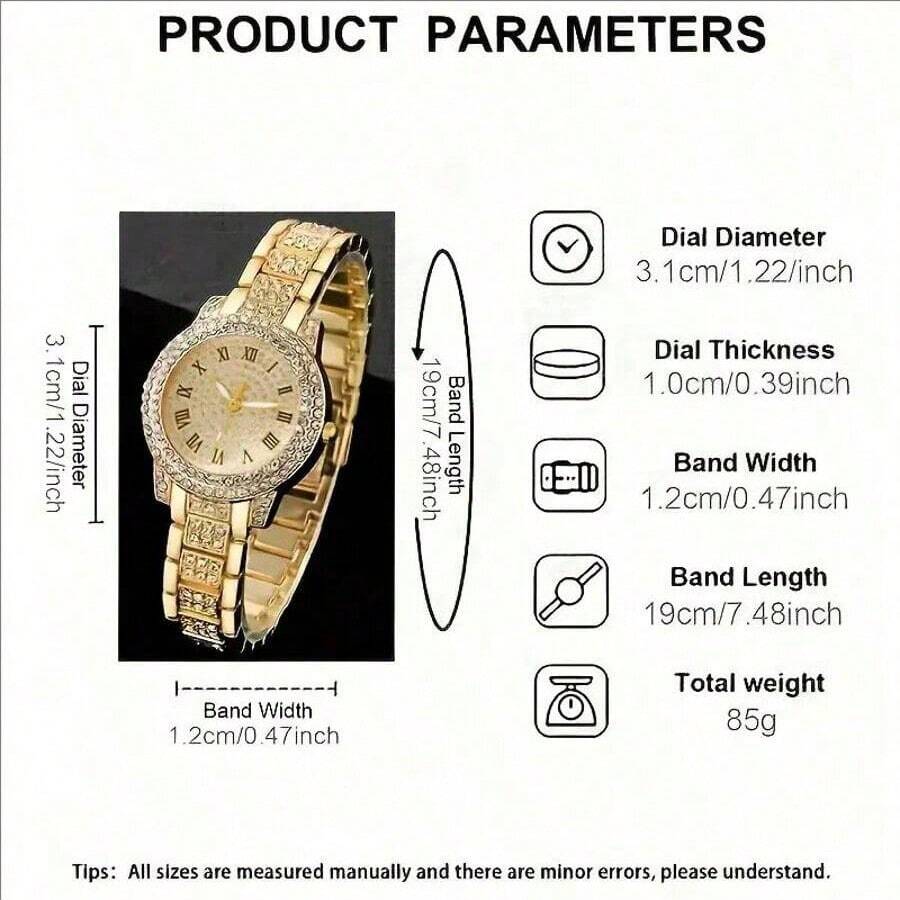 SHEIN ساعة نسائية كاجوال بعقارب رومانية مرصعة بالراين ستون