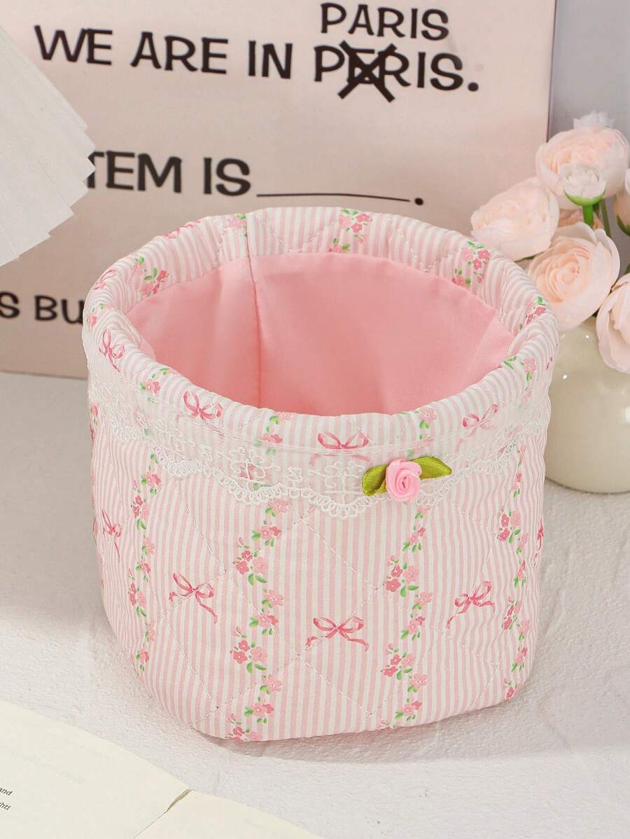 SHEIN سلة تخزين مكياج بزخارف قلوب وأزهار