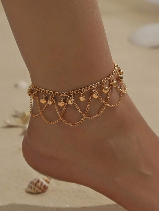 SHEIN سوار كاحل متعدد الطبقات مع شرايط وجرس