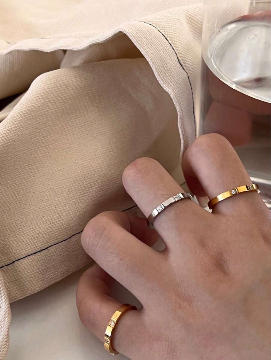 SHEIN خاتم من الفولاذ المقاوم للصدأ مرصع بزركون مكعب