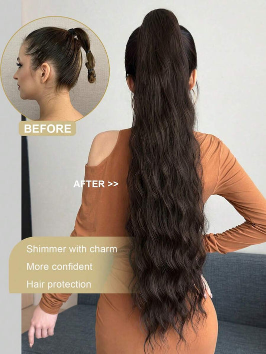 SHEIN امتداد ذيل حصان بني اصطناعي 32 بوصة