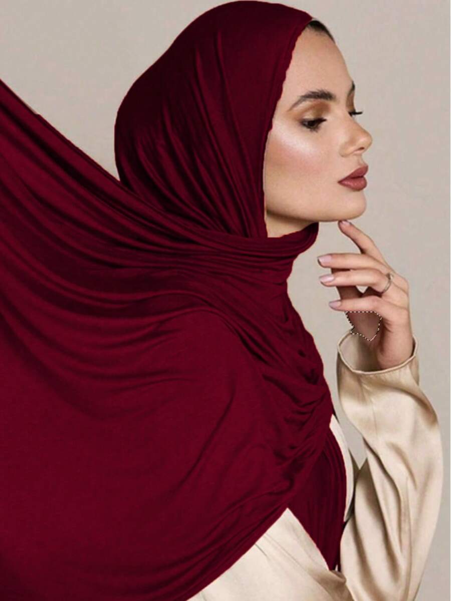 SHEIN حجاب نسائي ناعم بلون عنابي