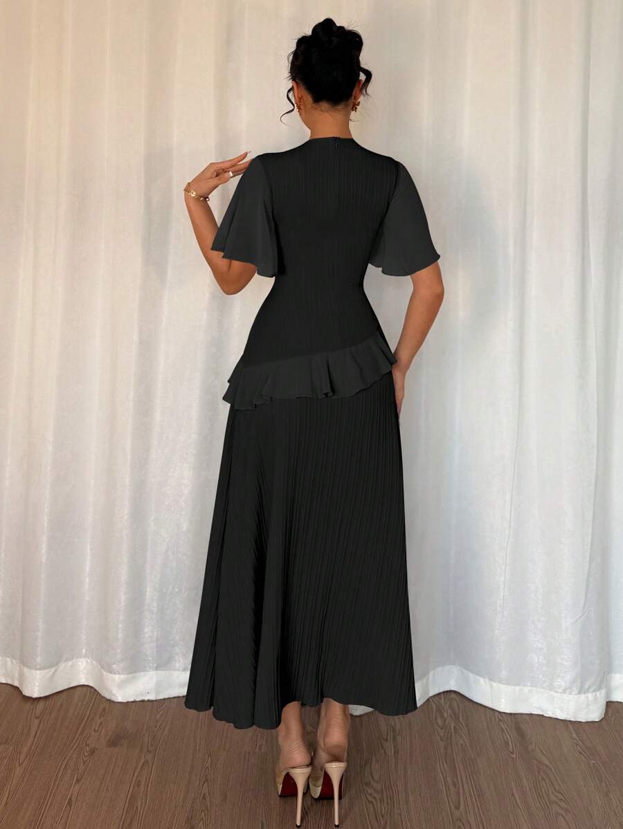 SHEIN Elenzga فستان أسود طويل أنيق من قماش شيفون