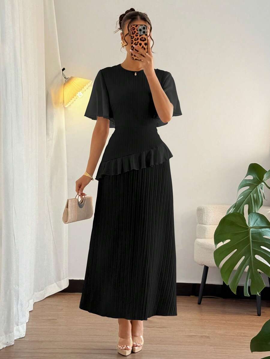 SHEIN Elenzga فستان أسود طويل أنيق من قماش شيفون