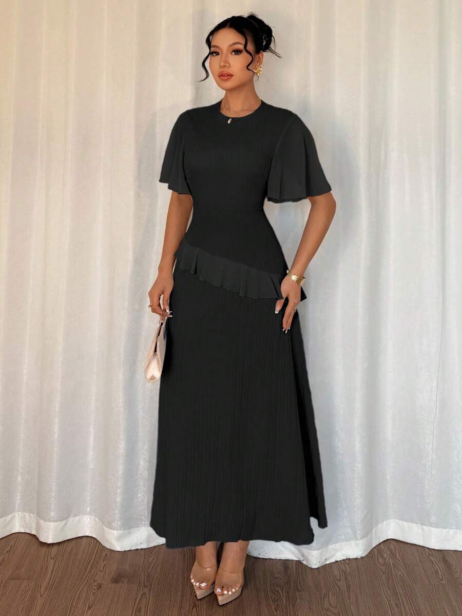 SHEIN Elenzga فستان أسود طويل أنيق من قماش شيفون