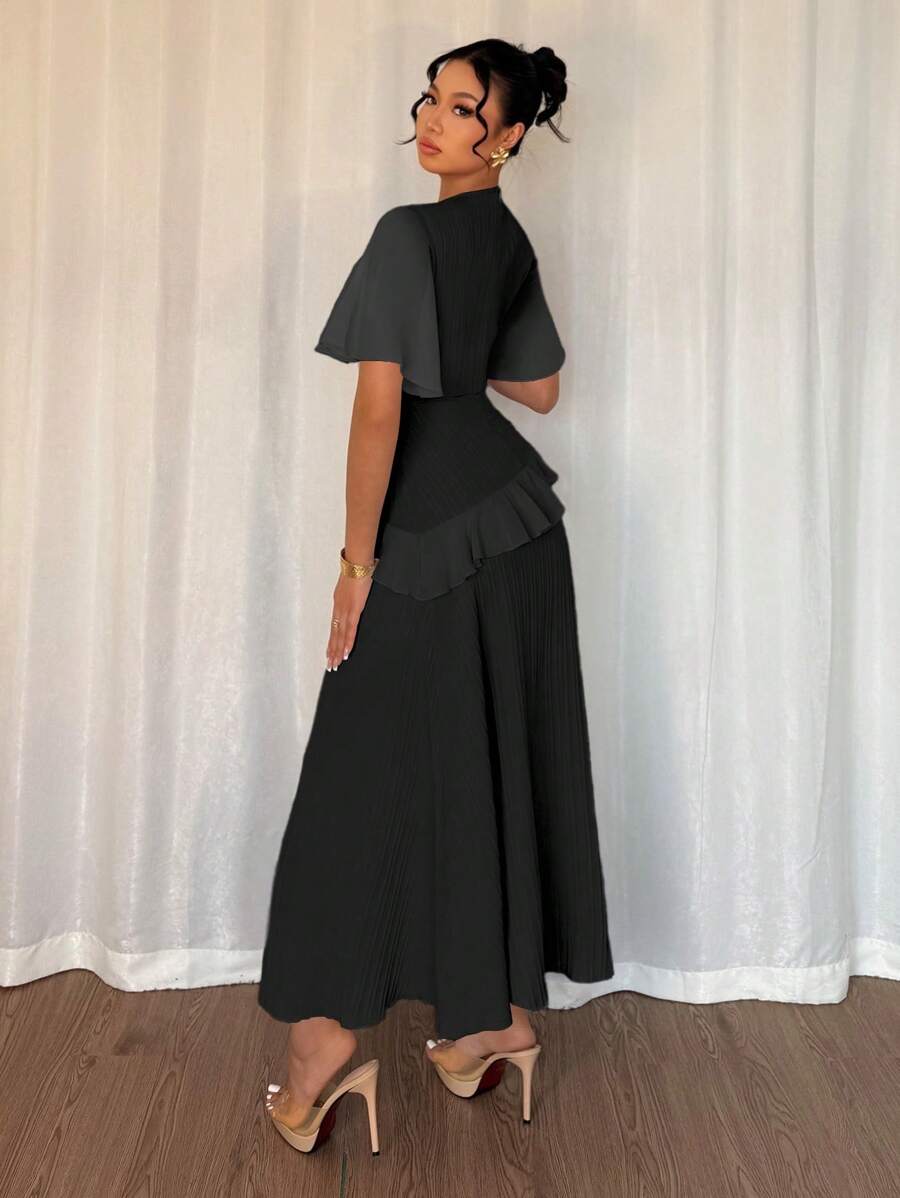 SHEIN Elenzga فستان أسود طويل أنيق من قماش شيفون