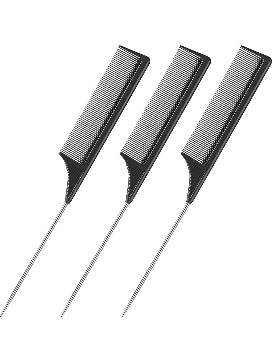SHEIN مجموعة أمشاط شعر احترافية من الفولاذ المقاوم للصدأ باللون الأسود