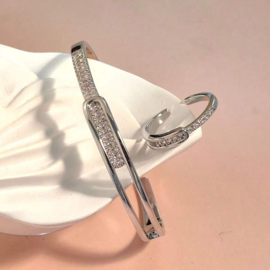 SHEIN طقم سوار وخاتم نحاسي بزركونيا