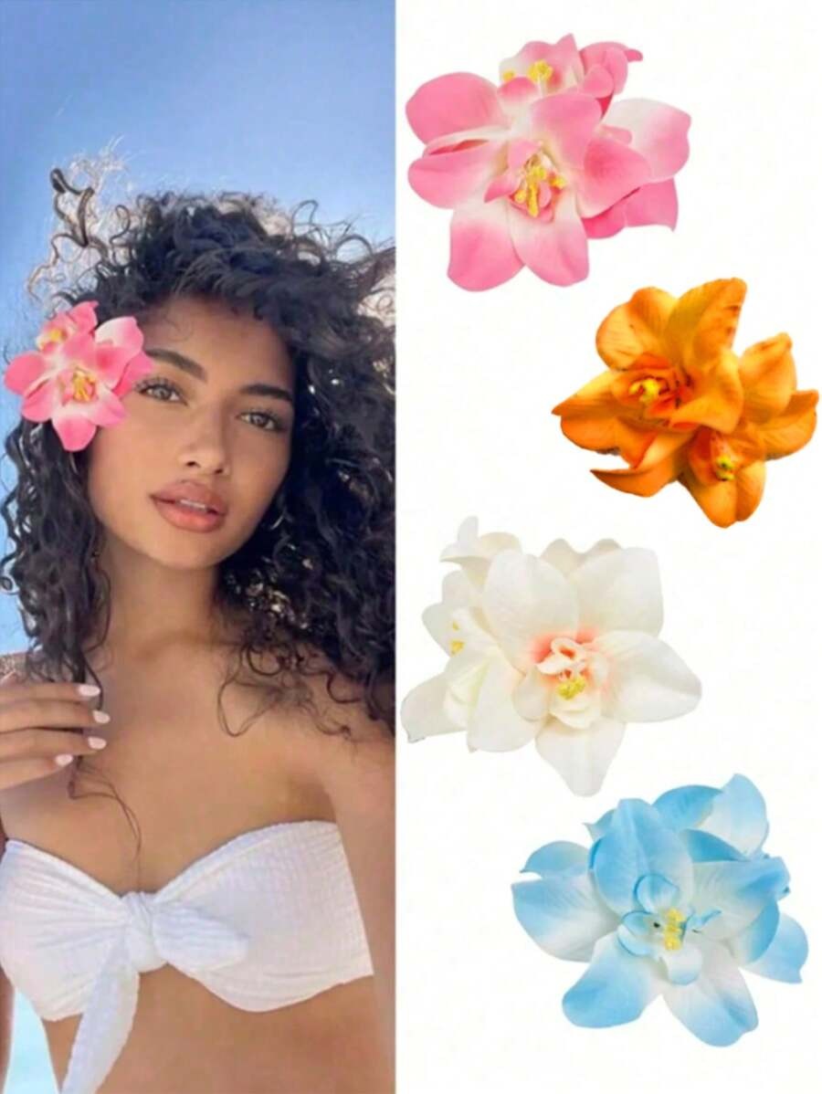 SHEIN أغطية شعر زهور استوائية 4 قطع