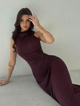 SHEIN Firerie فستان طويل بدون أكمام بخصر مربوط